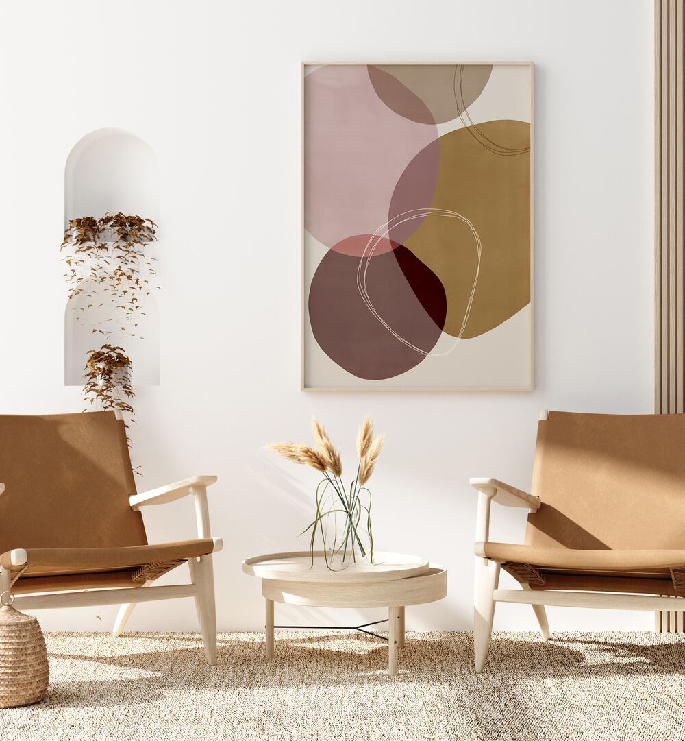 Pieces Of Time By Mareike Bohmer Abstract Art Abstract Paintings in Oak Wood Plain Frame placed on a White Colored Wall in the Drawing Room