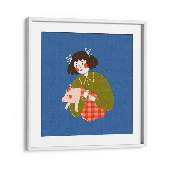 Piggie in the Blanket By Julia Leister Kids Room Art in White Frame With Mount