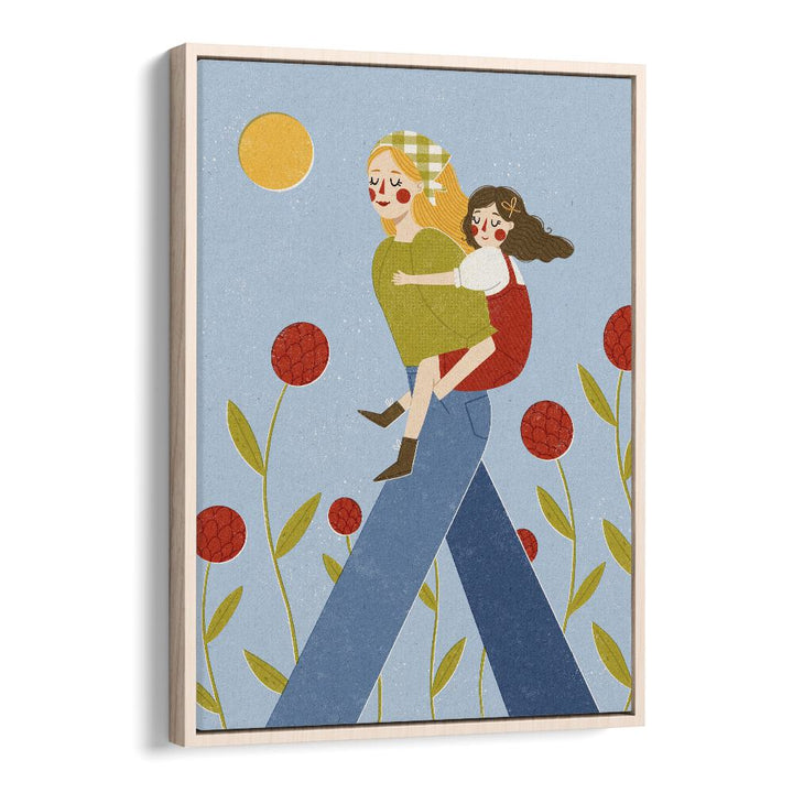 Piggy Back by Julia Leister Kids Paintings in Oak Wood Floater Frame