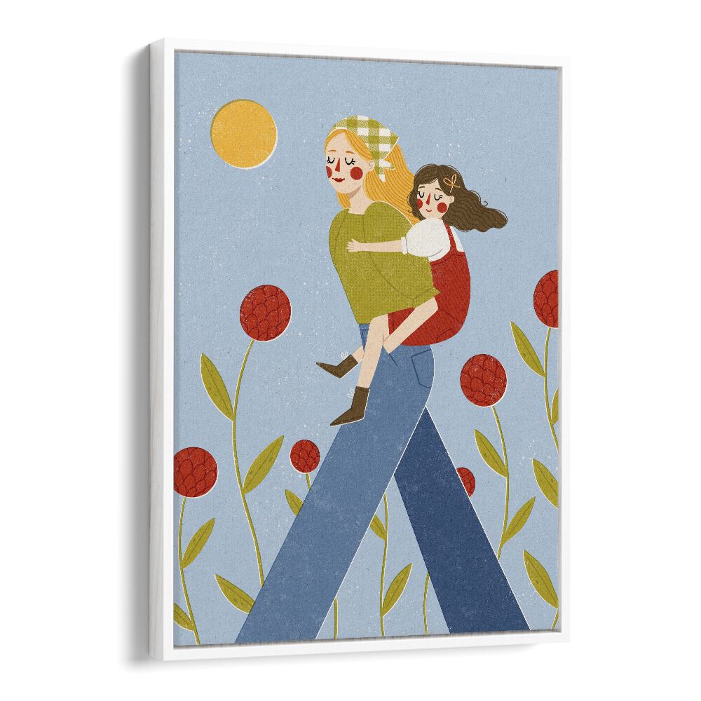 Piggy Back by Julia Leister Kids Paintings in White Floater Frame