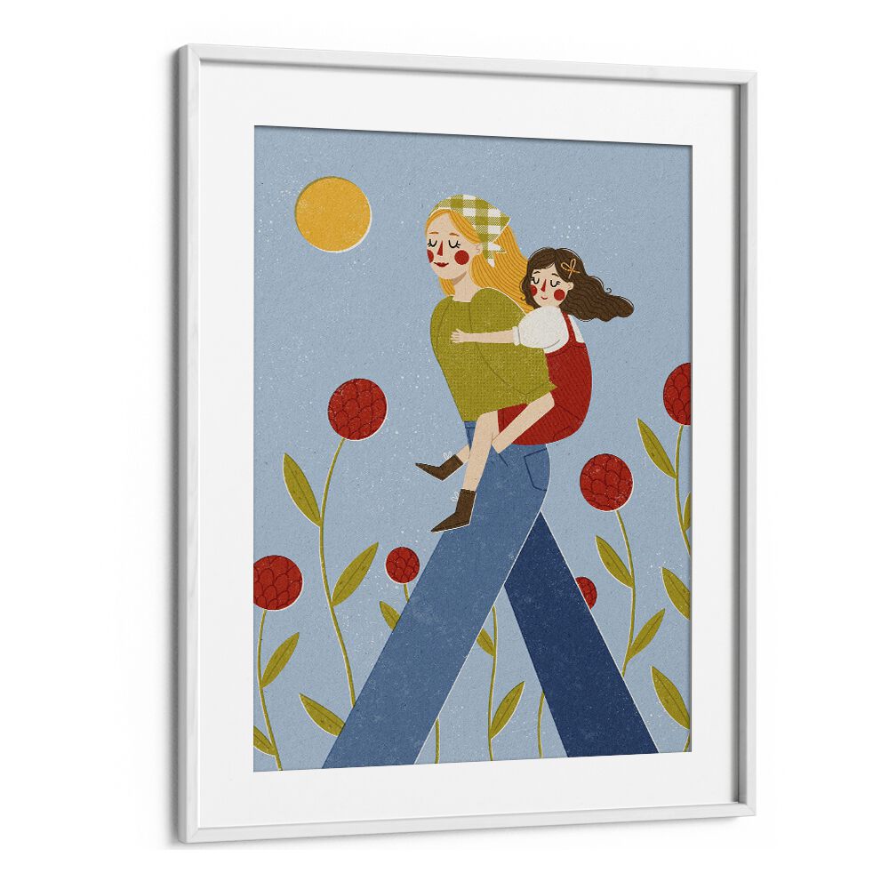 Piggy Back by Julia Leister Kids Paintings in White Frame With Mount