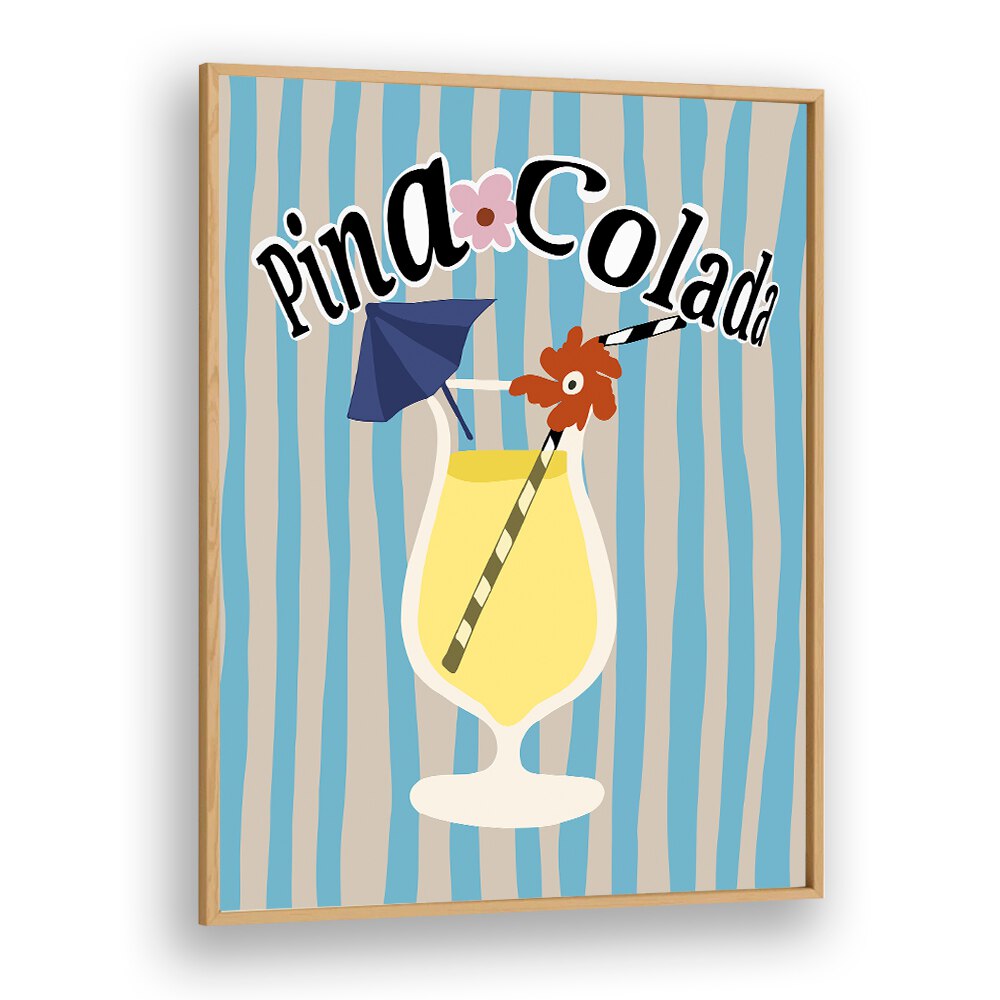 Pina Colada by Miho Art Studio Bar Posters Bar Art Prints in Oak Wood Plain Frame