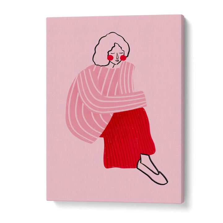 Pink And Red Line Lady By Bea Muller Women Illustration Paintings in Gallery Wrap