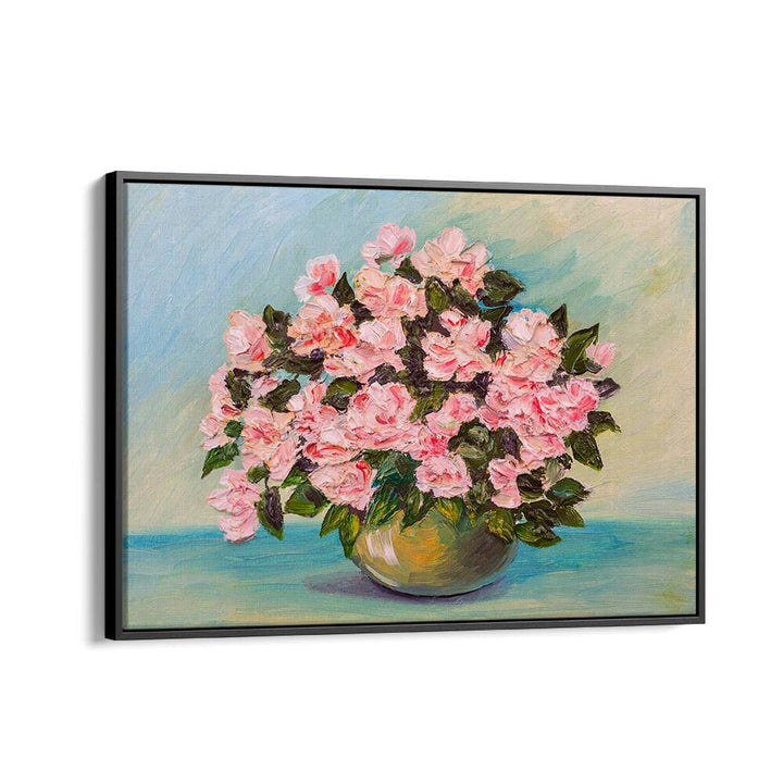 Pink Blossom Vintage European Paintings in Black Floater Frame