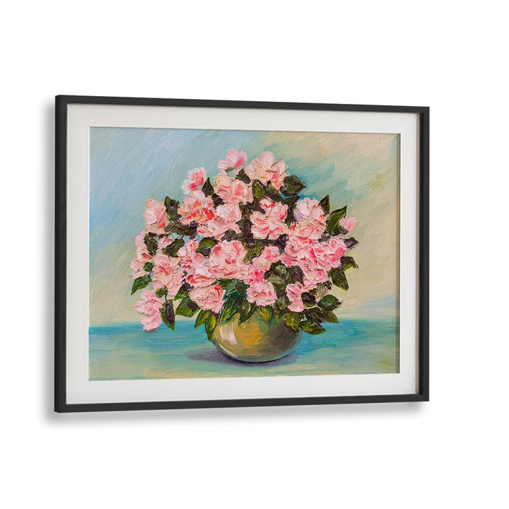 Pink Blossom Vintage European Paintings in Black Frame With Mount