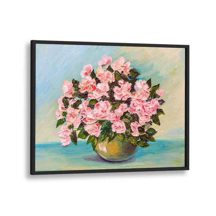 Pink Blossom Vintage European Paintings in Black Plain Frame