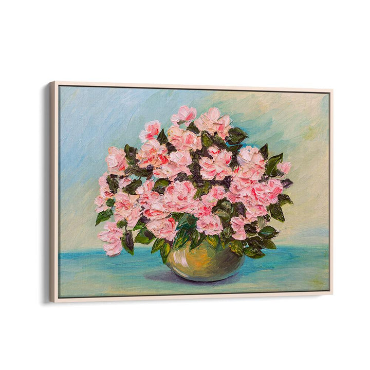 Pink Blossom Vintage European Paintings in Oak Wood Floater Frame