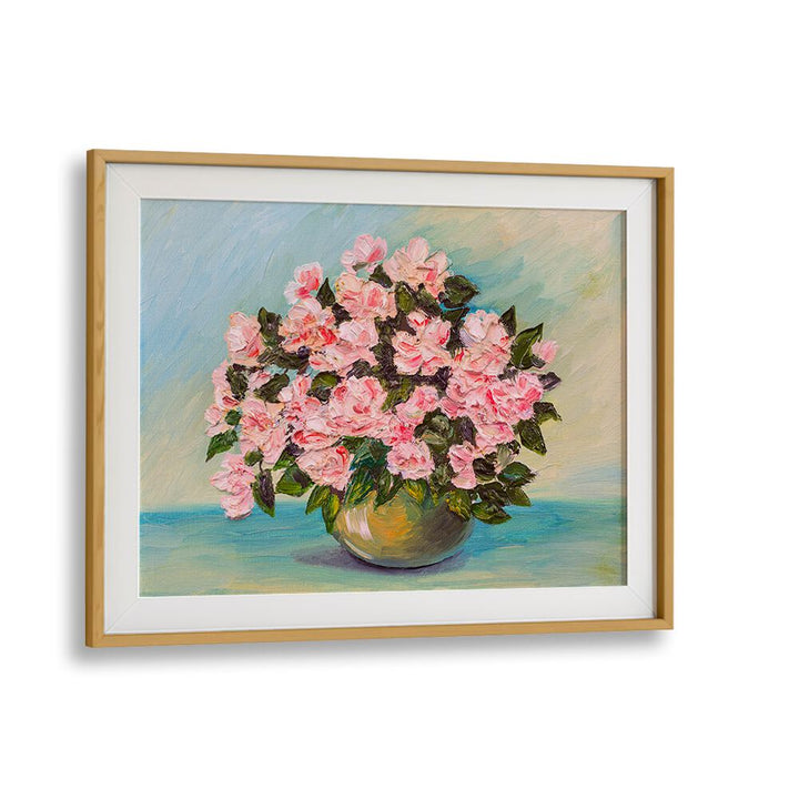 Pink Blossom Vintage European Paintings in Oak Wood Frame With Mount