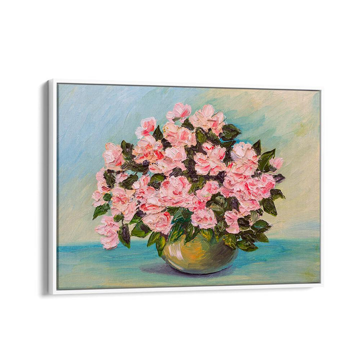 Pink Blossom Vintage European Paintings in White Floater Frame