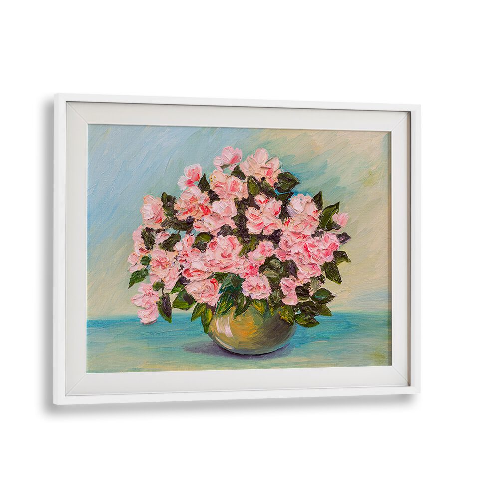 Pink Blossom Vintage European Paintings in White Frame With Mount