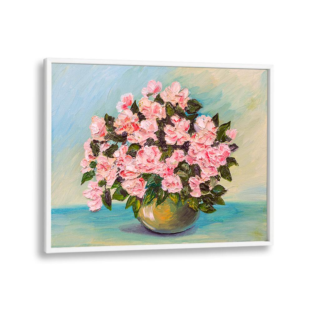 Pink Blossom Vintage European Paintings in White Plain Frame