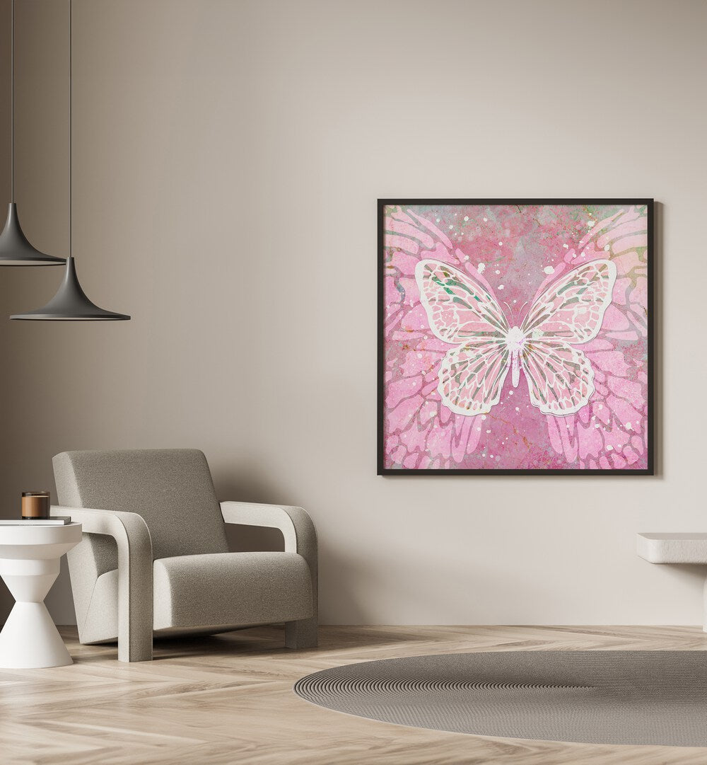 Pink Butterfly by Martina Fashion Paintings Fashion Posters placed on wall 