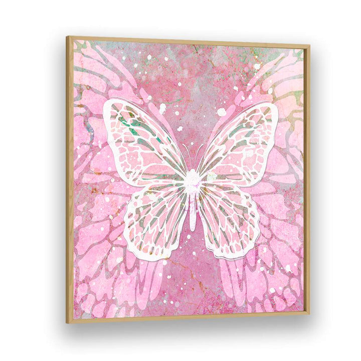 Pink Butterfly by Martina Fashion Paintings Fashion Posters in Oak Wood Plain Frame