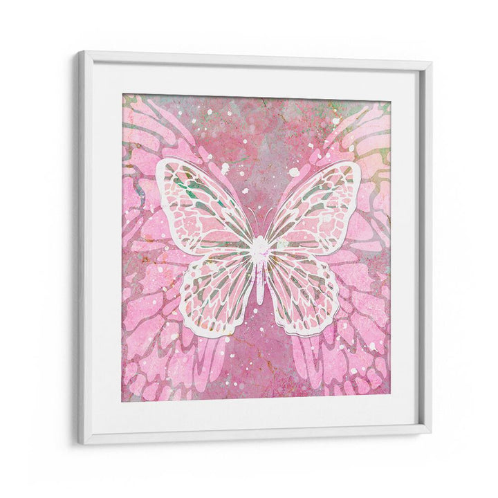 Pink Butterfly by Martina Fashion Paintings Fashion Posters in White Frame With Mount