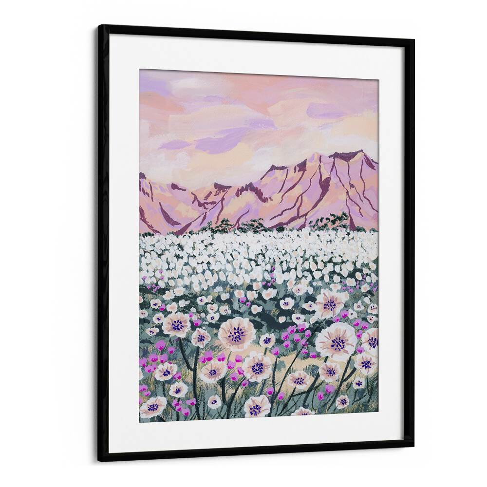 Pink Desert By Sarah Gesek Landscape Art Prints in Black Frame With Mount