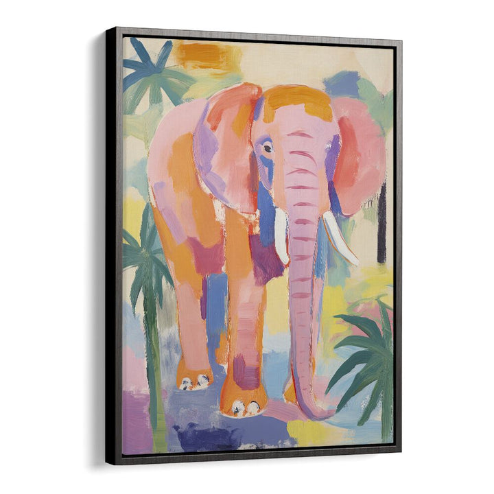 Pink Elephant  Kids Paintings in Black Floater Frame