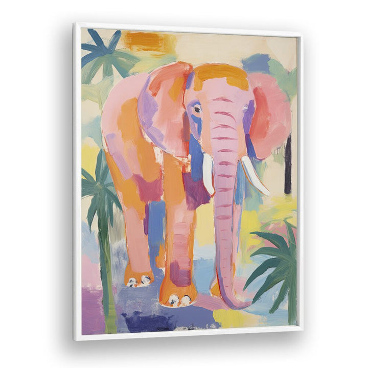 Pink Elephant  Kids Paintings in White Plain Frame