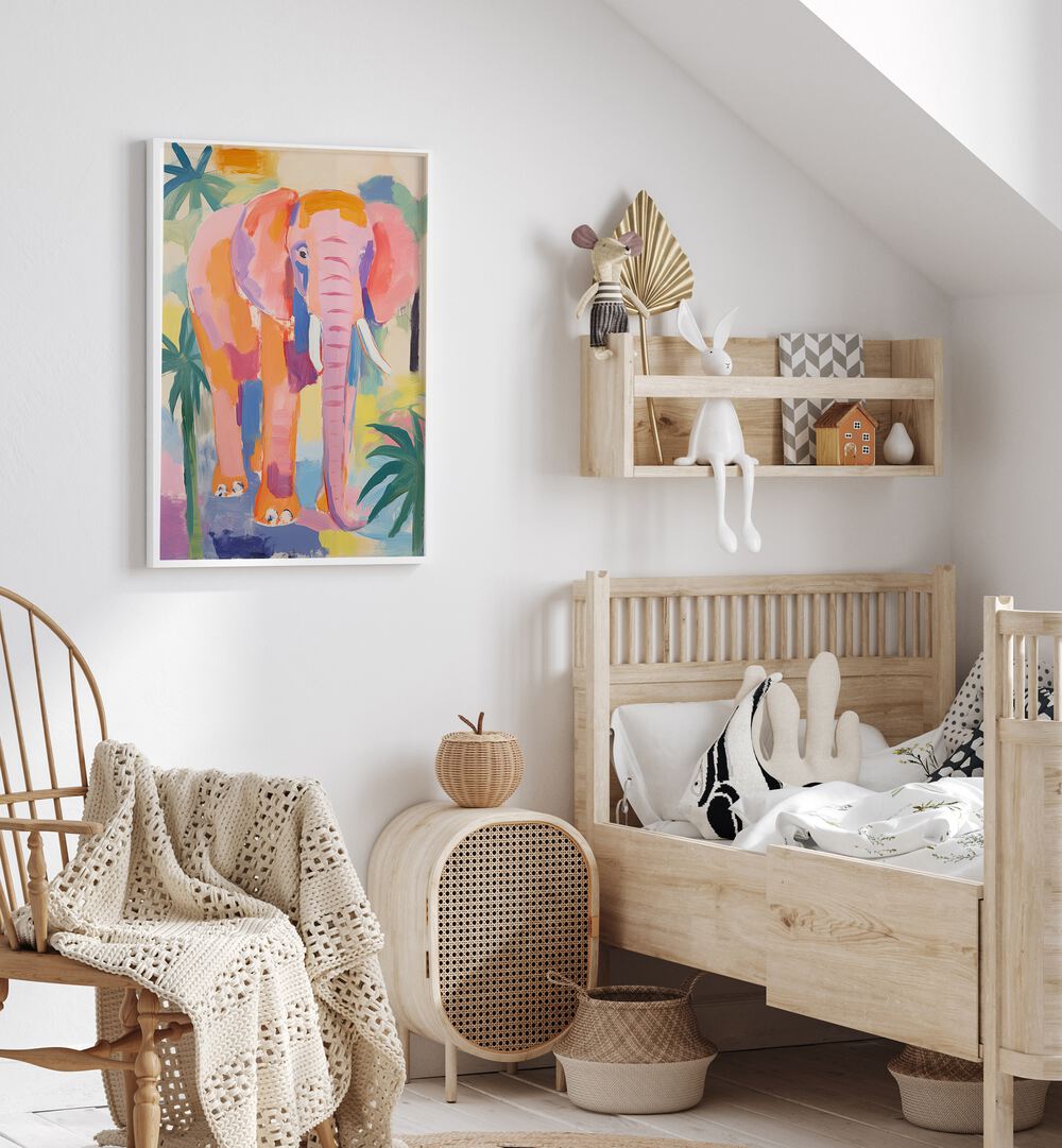 Bright and whimsical PINK ELEPHANT, KIDS ROOM PAINTINGS from Asianmonk, perfect for enchanting children's spaces.