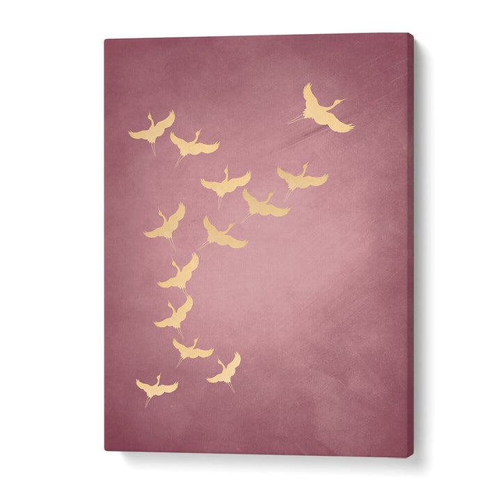 Pink Flying Cranes By Aureous Wildlife Art Prints in Gallery Wrap