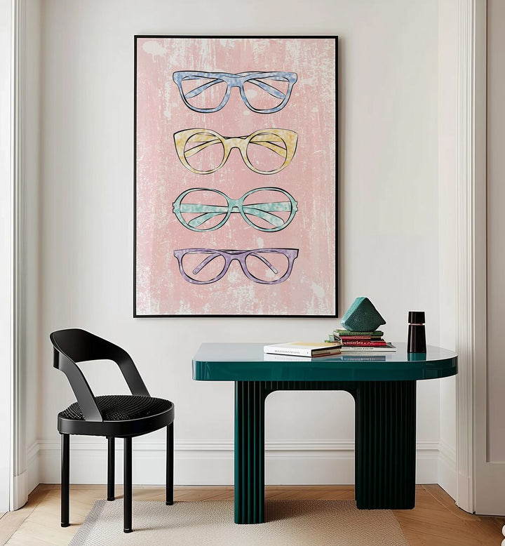 Pink Glasses by Martina Fashion Paintings Fashion Posters placed on wall 