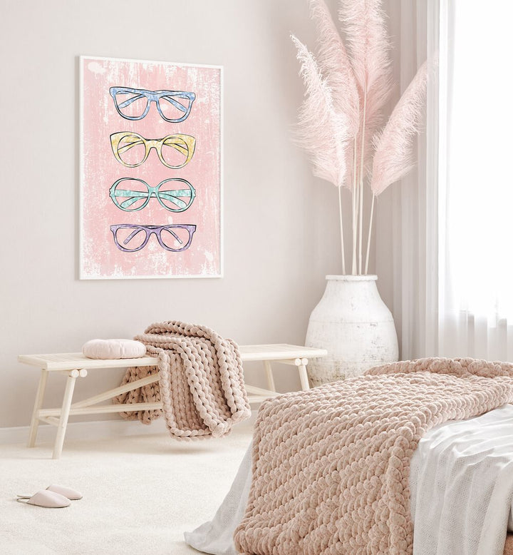 Pink Glasses by Martina Fashion Paintings Fashion Posters placed on wall 