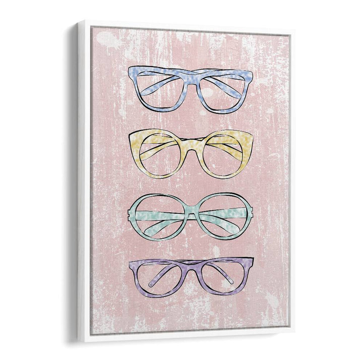 Pink Glasses by Martina Fashion Paintings Fashion Posters in White Floater Frame