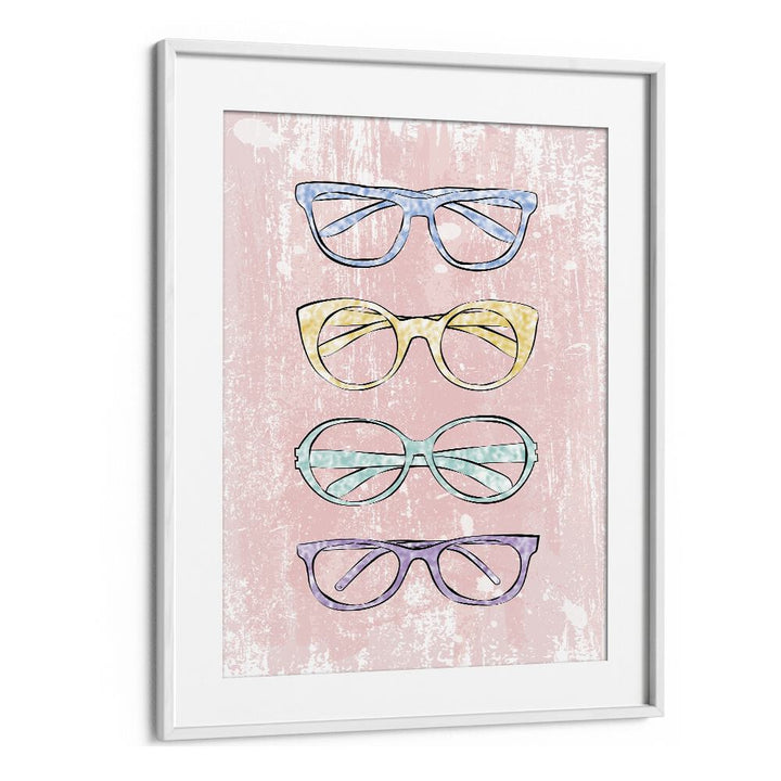 Pink Glasses by Martina Fashion Paintings Fashion Posters in White Frame With Mount