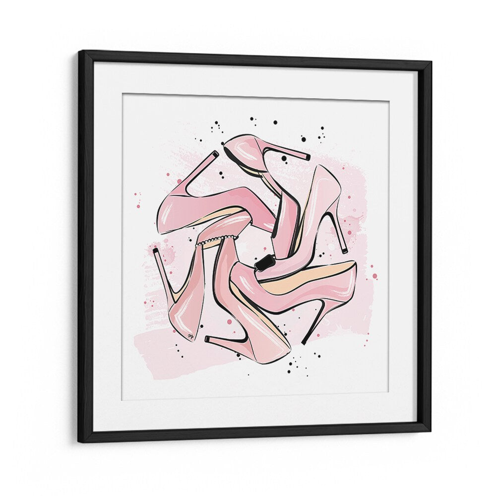 Pink Heels by Martina Fashion Paintings Fashion Posters in Black Frame With Mount