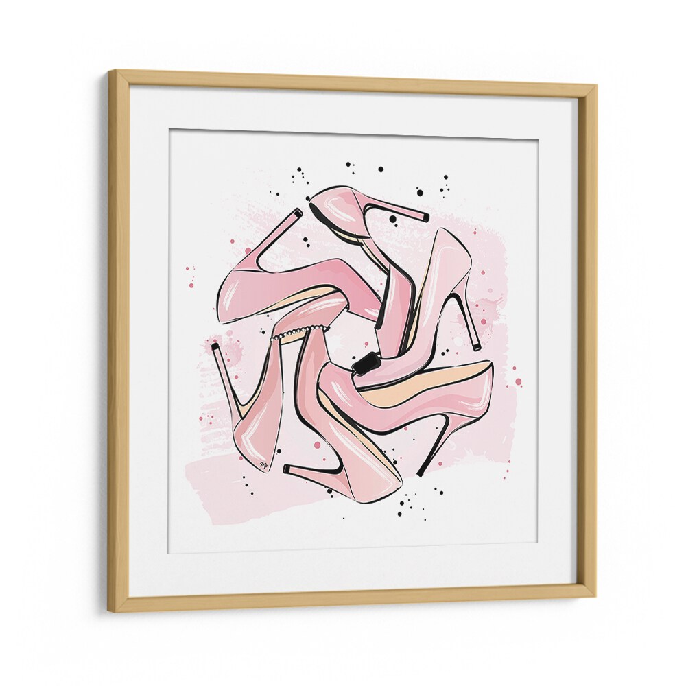 Pink Heels by Martina Fashion Paintings Fashion Posters in Oak Wood Frame With Mount