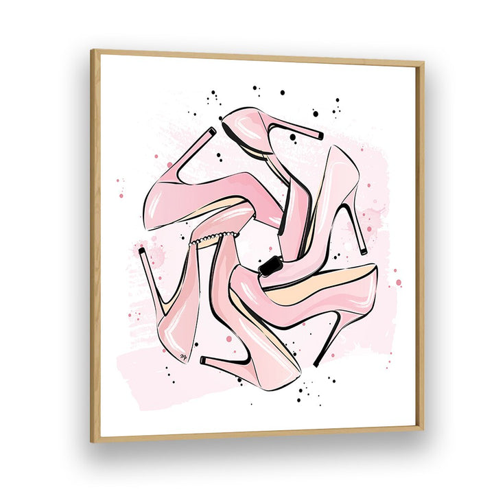 Pink Heels by Martina Fashion Paintings Fashion Posters in Oak Wood Plain Frame