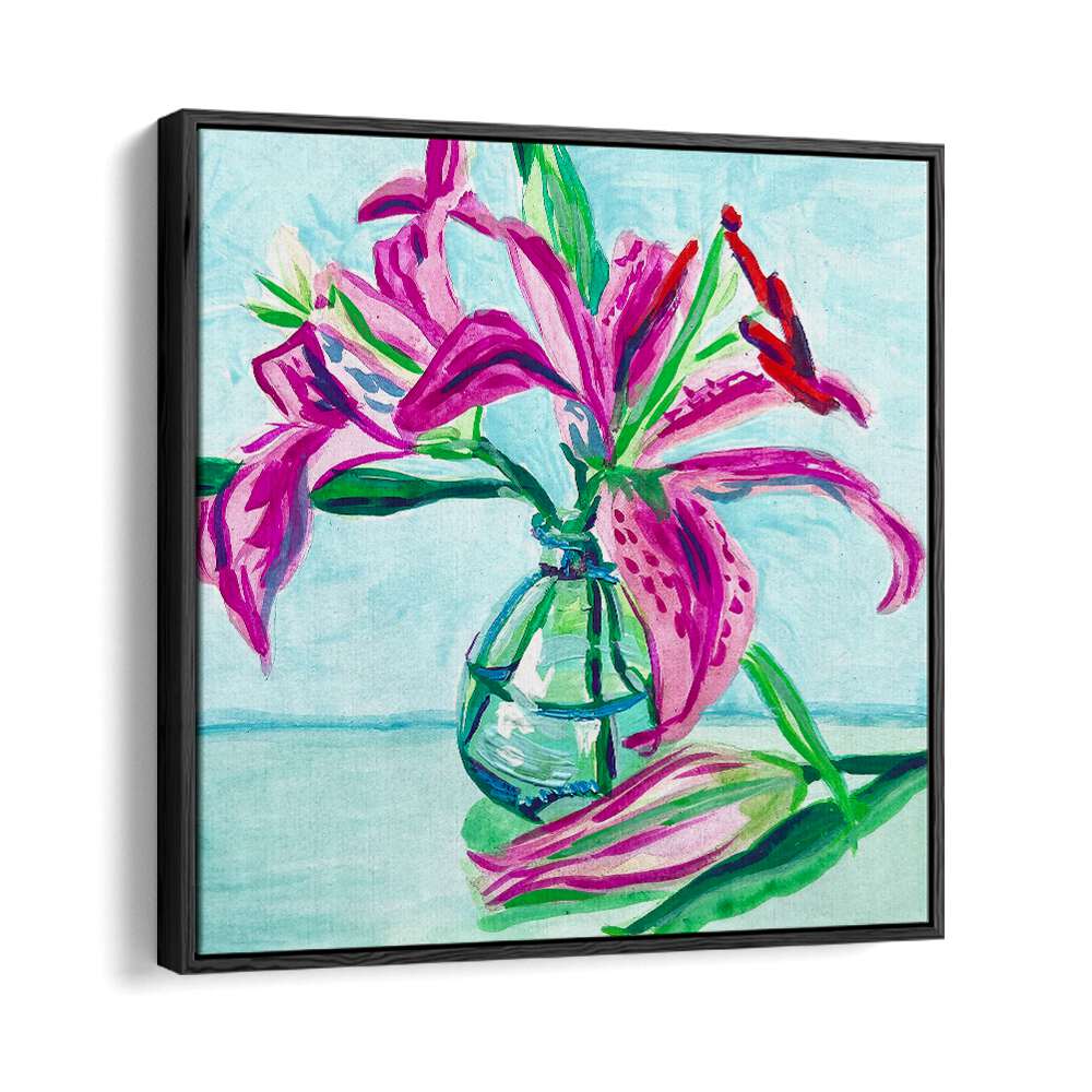 Pink Lilies By Key And Sea Creative Botanical Room Art in Black Floater Frame