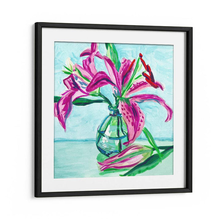 Pink Lilies By Key And Sea Creative Botanical Room Art in Black Frame With Mount