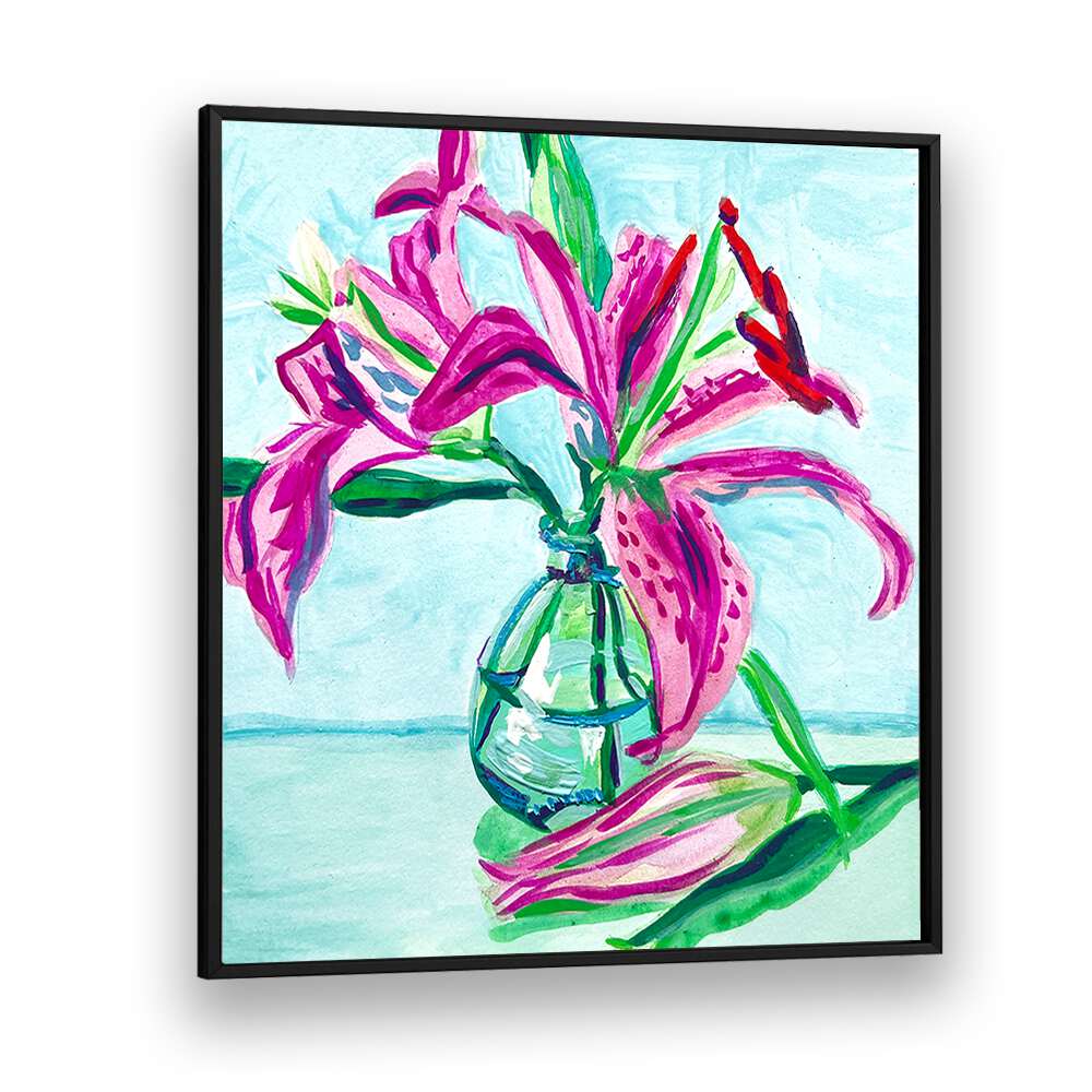 Pink Lilies By Key And Sea Creative Botanical Room Art in Black Plain Frame