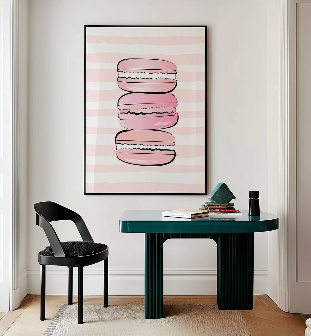 Pink Macarons by Martina Kitchen Art Prints placed on wall