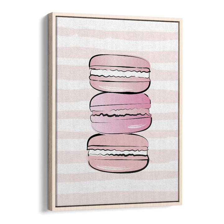 Pink Macarons by Martina Kitchen Art Prints in Oak Wood Floater Frame