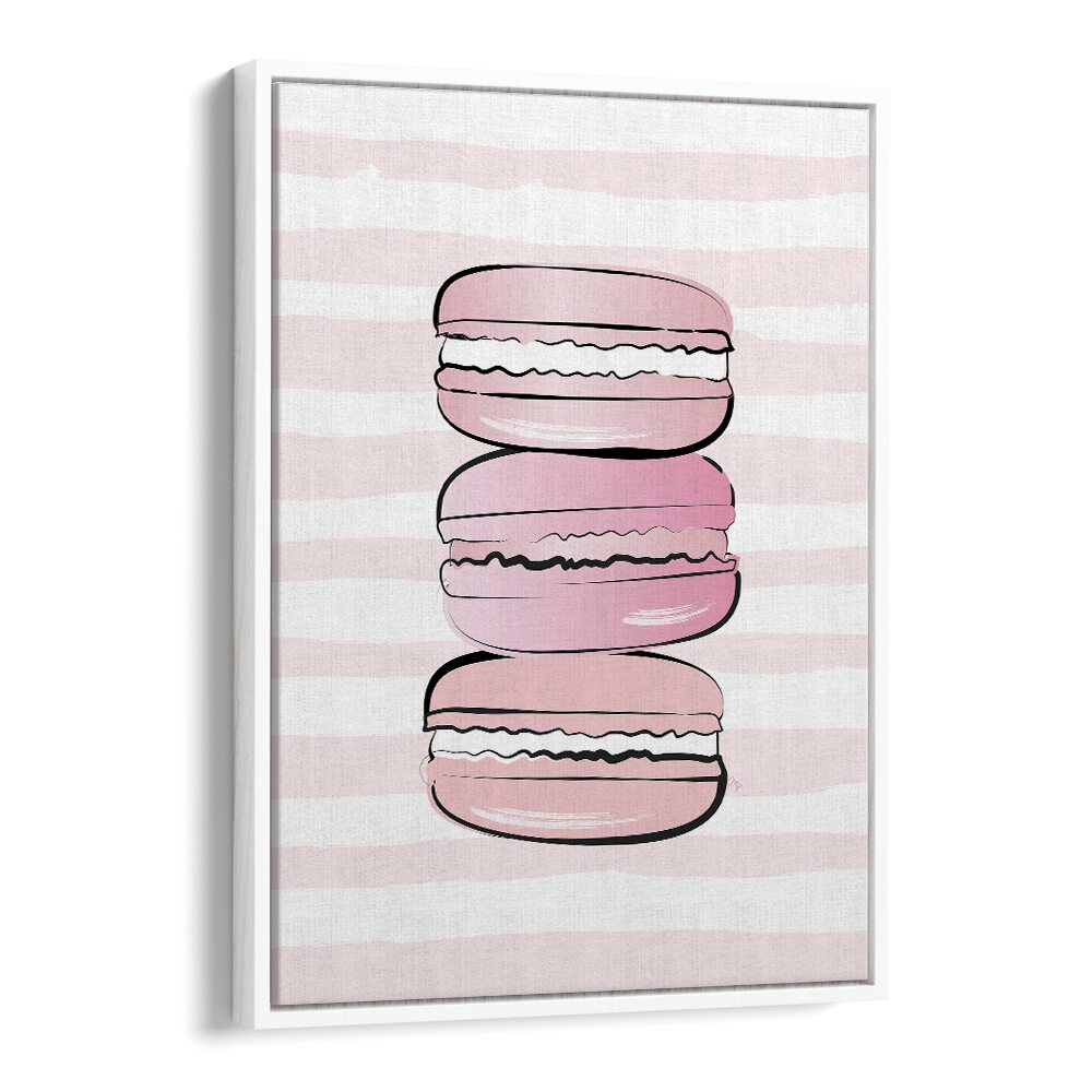 Pink Macarons by Martina Kitchen Art Prints in White Floater Frame