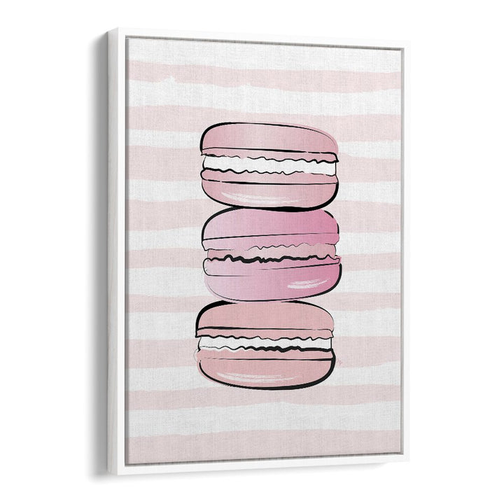 Pink Macarons by Martina Kitchen Art Prints in White Floater Frame