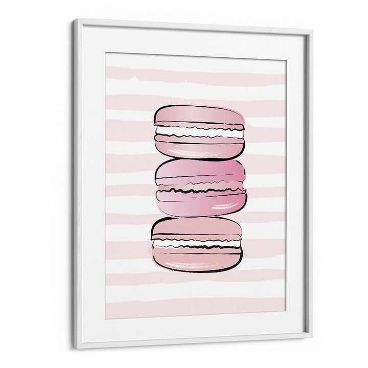 Pink Macarons by Martina Kitchen Art Prints in White Frame With Mount