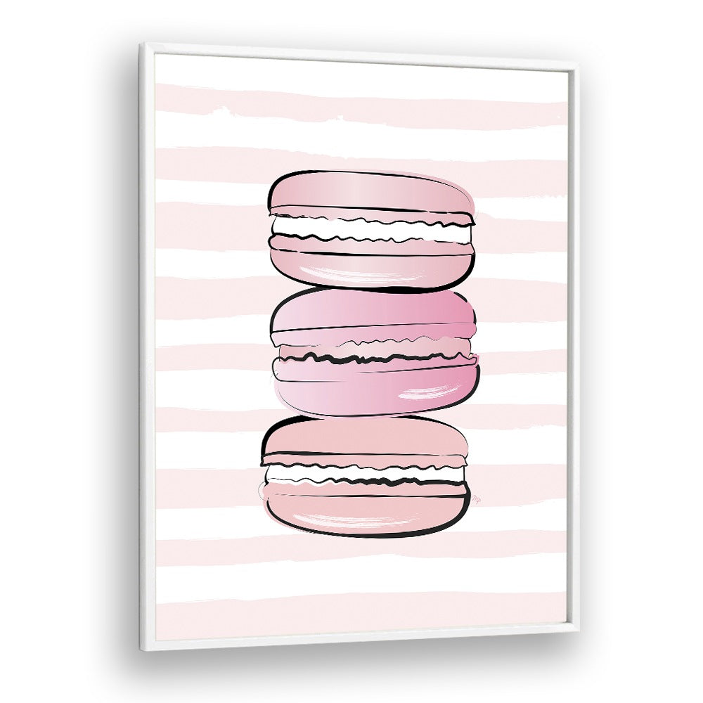 Pink Macarons by Martina Kitchen Art Prints in White Plain Frame