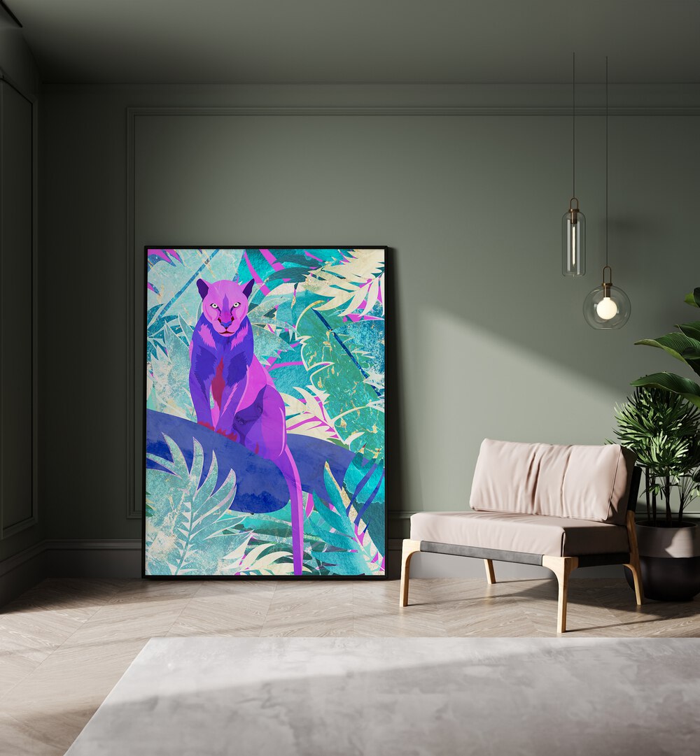 Pink Panther In The Neon Jungle By Sarah Manovski Kids Room Art  placed on wall