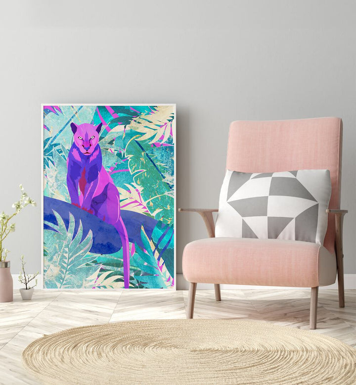 Pink Panther In The Neon Jungle By Sarah Manovski Kids Room Art  placed on wall 