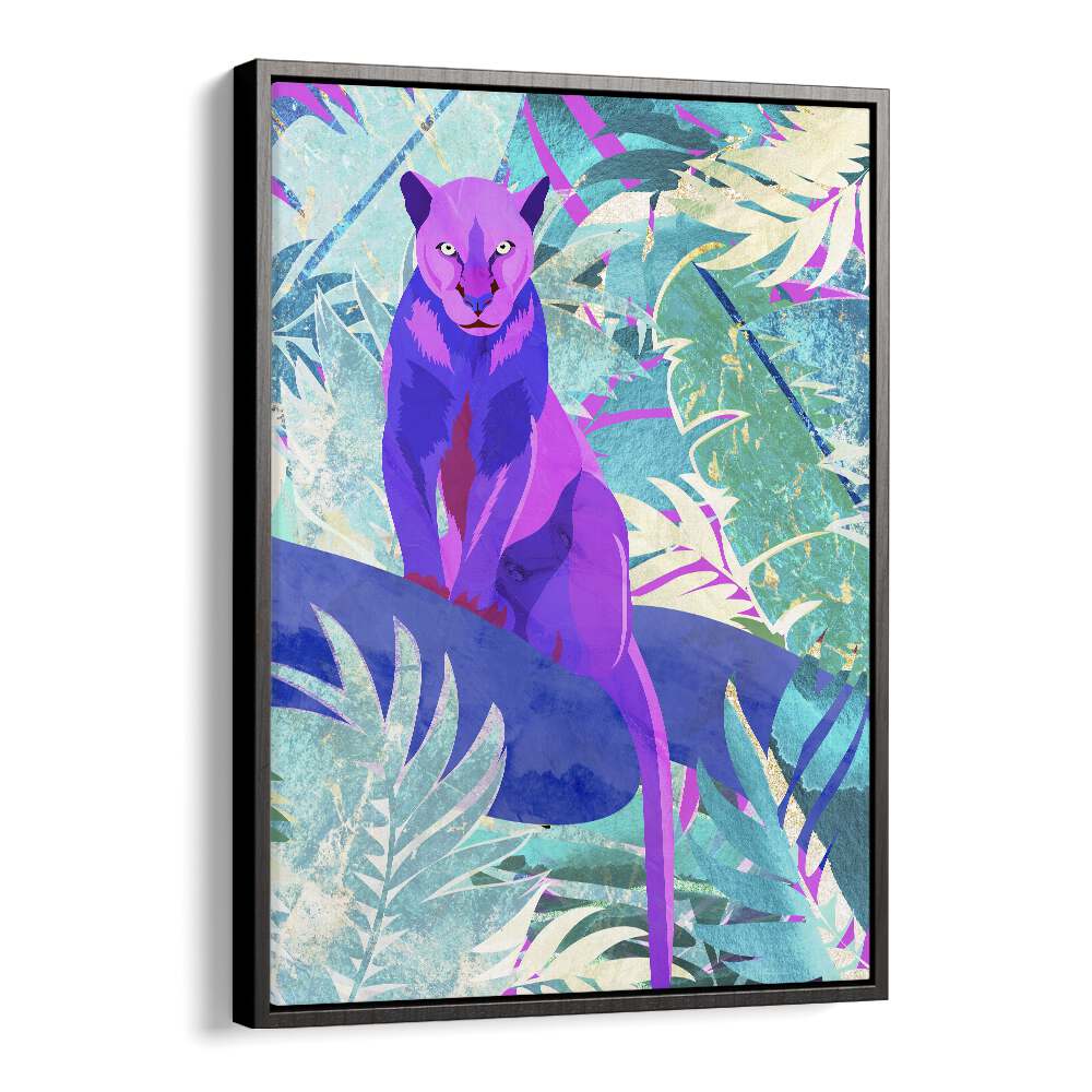 Pink Panther In The Neon Jungle By Sarah Manovski Kids Room Art in Black Floater Frame