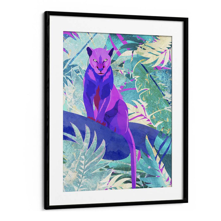 Pink Panther In The Neon Jungle By Sarah Manovski Kids Room Art in Black Frame With Mount