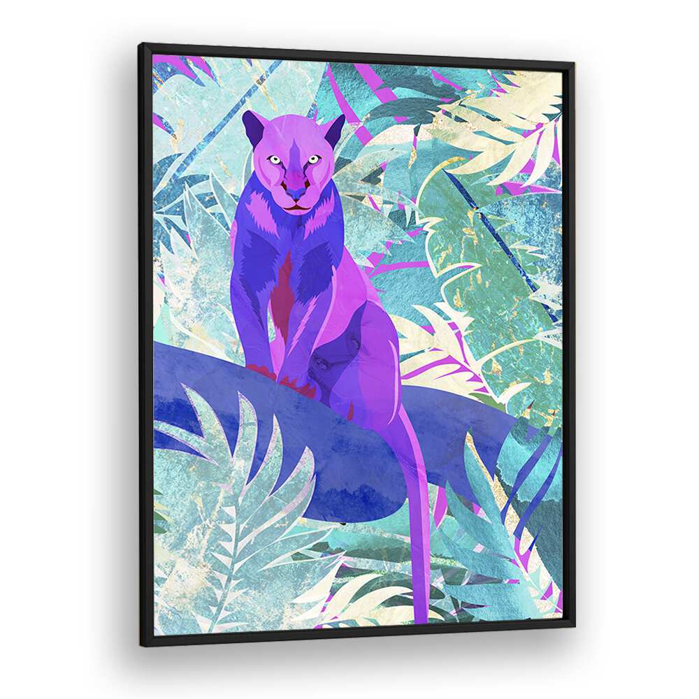 Pink Panther In The Neon Jungle By Sarah Manovski Kids Room Art in Black Plain Frame