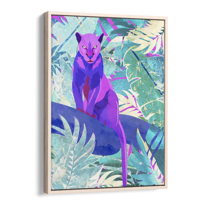 Pink Panther In The Neon Jungle By Sarah Manovski Kids Room Art in Oak Wood Floater Frame