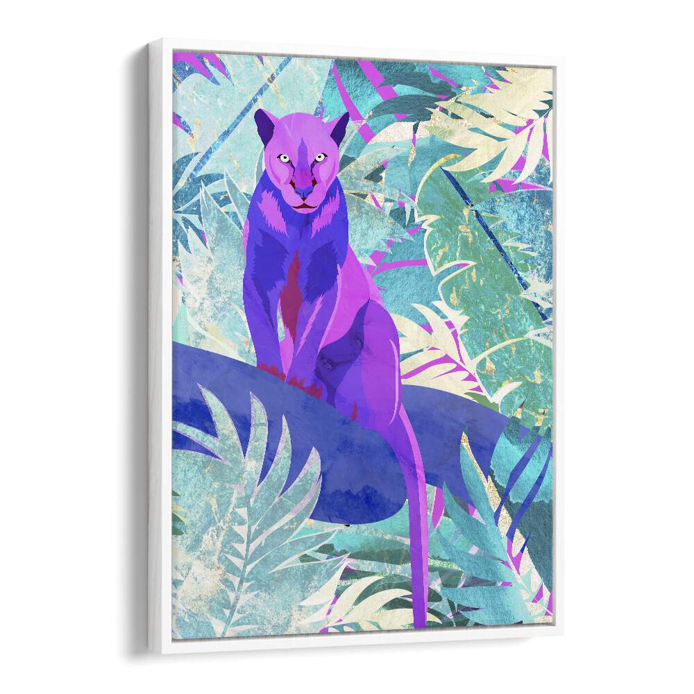 Pink Panther In The Neon Jungle By Sarah Manovski Kids Room Art in White Floater Frame