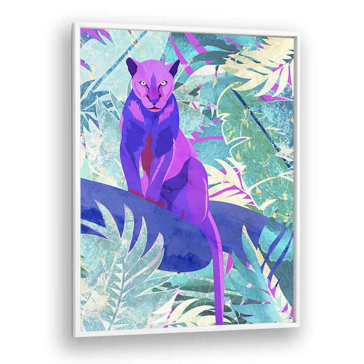 Pink Panther In The Neon Jungle By Sarah Manovski Kids Room Art in White Plain Frame