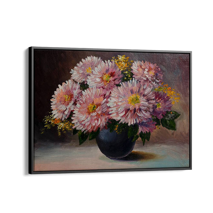 Pink Petals Vintage European Paintings in Black Floater Frame