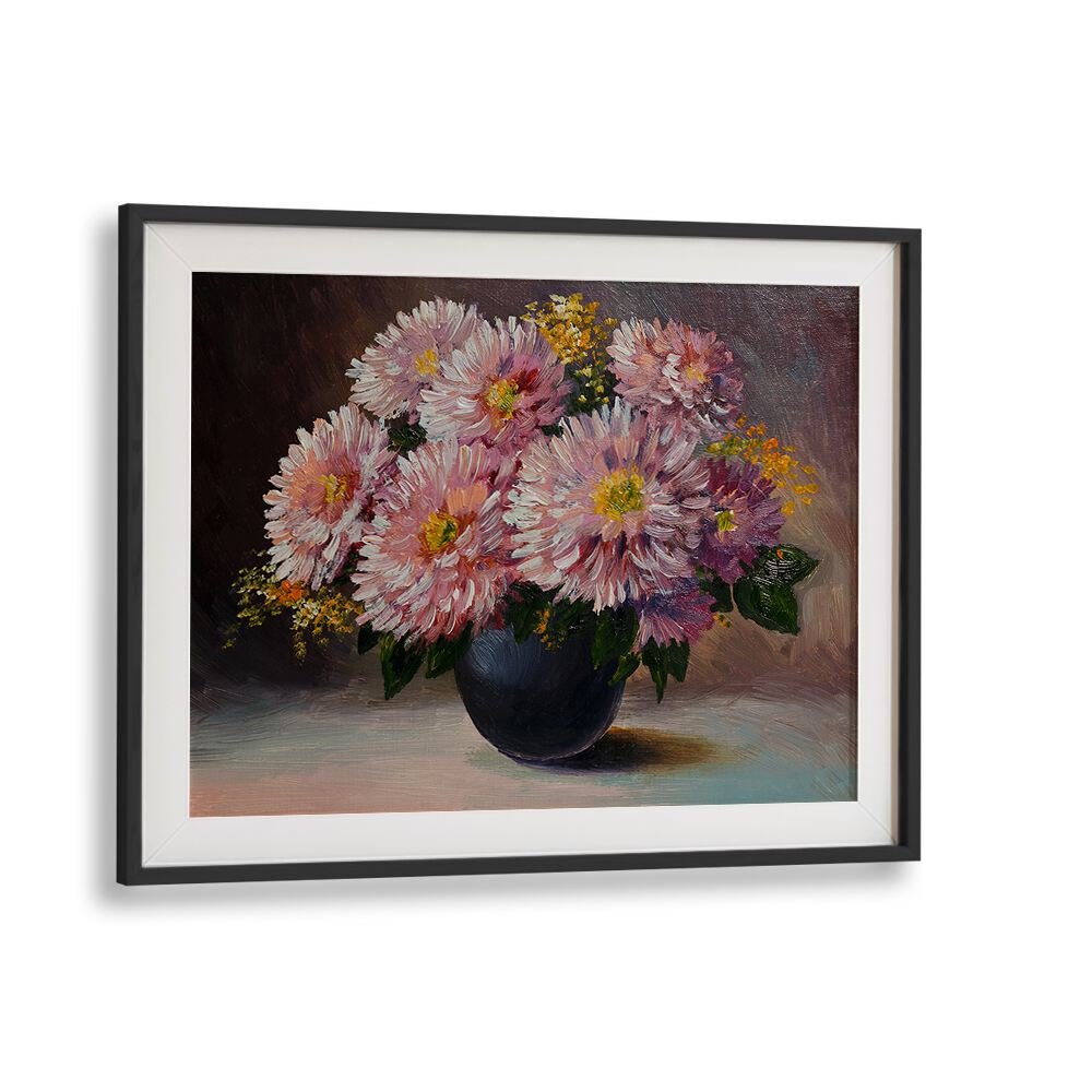 Pink Petals Vintage European Paintings in Black Frame With Mount