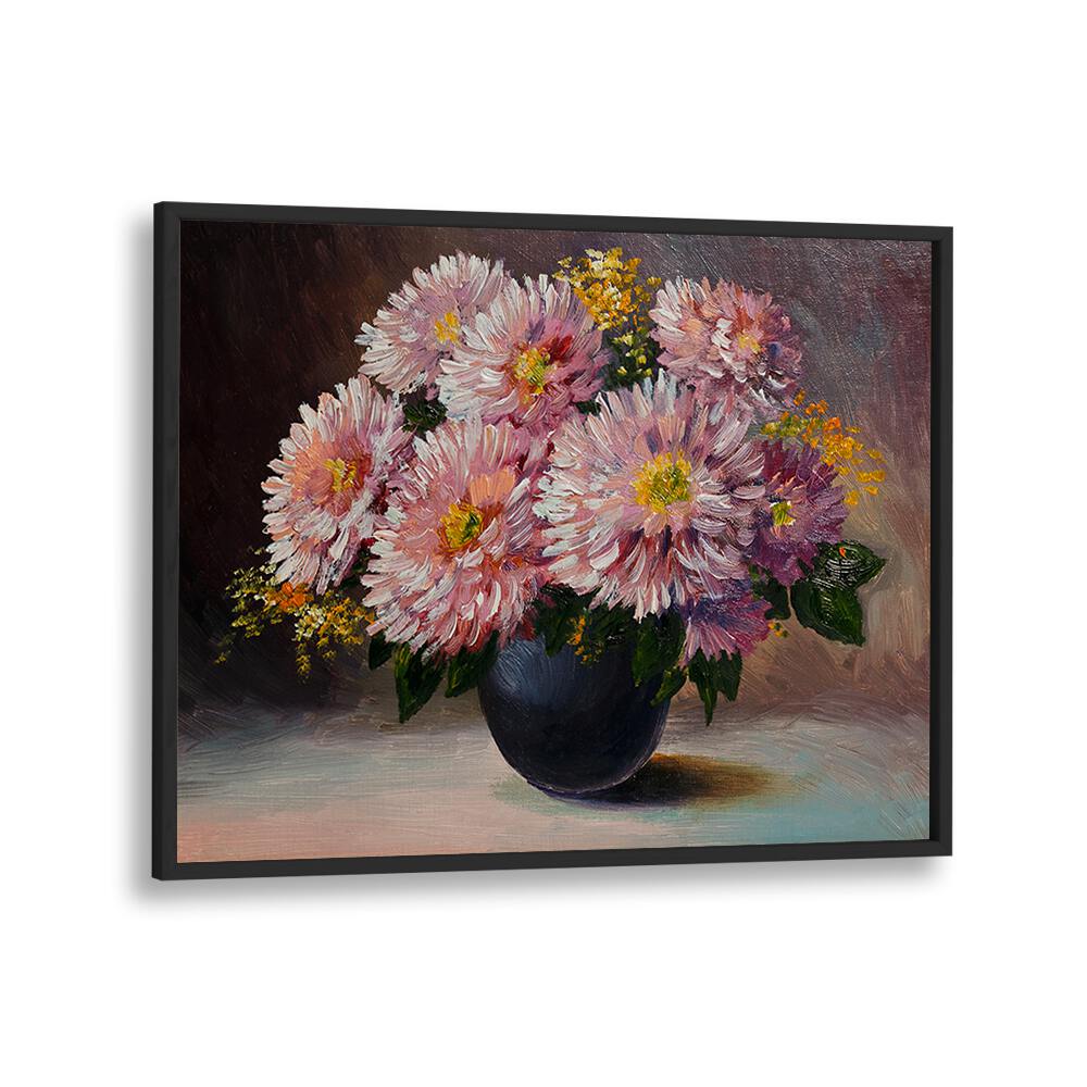 Pink Petals Vintage European Paintings in Black Plain Frame